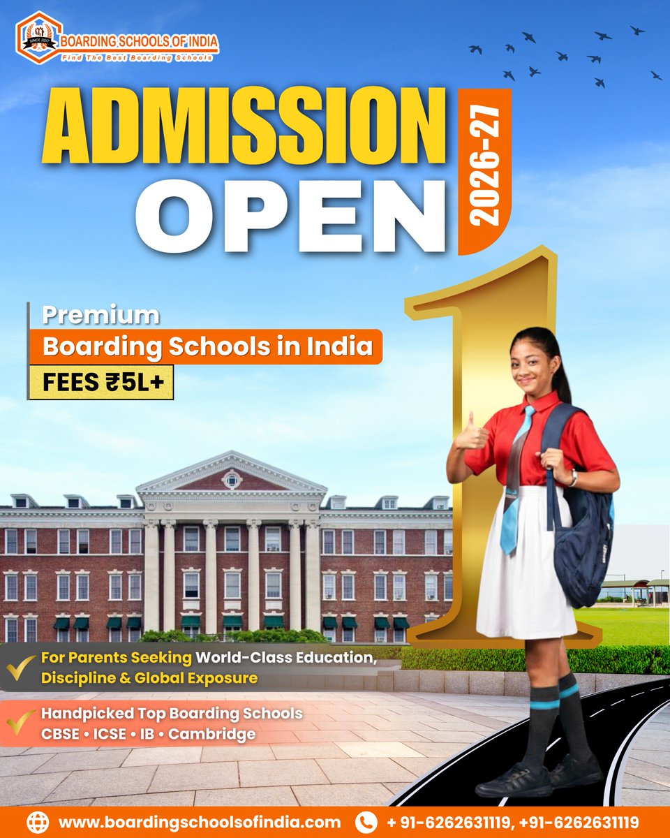 FindBestSchools's tweet image. 🎓 Admissions Open (2026–27)!

Explore premium boarding schools in India (Fees ₹5L+) — CBSE | ICSE | IB | Cambridge.

🔗 boardingschoolsofindia.com
📞 +91-6262631119

#AdmissionsOpen #BoardingSchools #Education #Parenting #SchoolAdmissions