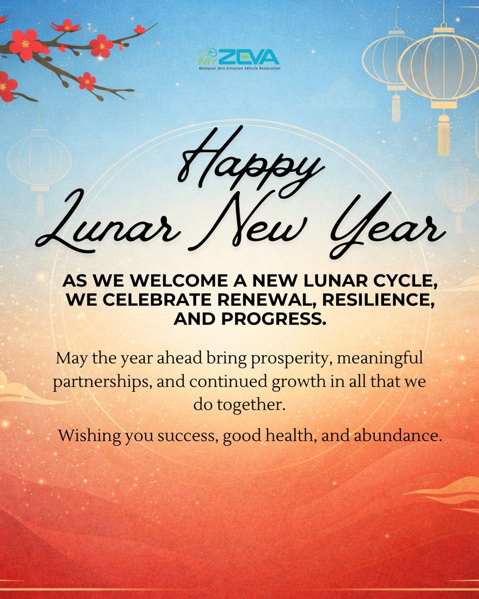 At MyZEVA, we celebrate renewal, resilience, and progress toward a cleaner, zero emission future.

Wishing you prosperity, good health, and meaningful growth this Lunar New Year. 🧧✨

#MyZEVA #EVMalaysia #DriveClean