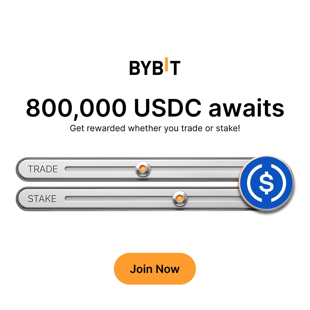 BybitPlus's tweet photo. 💥 USDC Power Play is live!

Put your USDC to work and earn rewards your way. 

Trade, stake, deposit, refer friends, and complete tasks to claim your share of 800,000 USDC. The more you participate, the bigger your slice!

📅 Until Mar 6, 2026

Start earning: https://t.co/L57gM0IKVf

#Bybit #CryptoArk