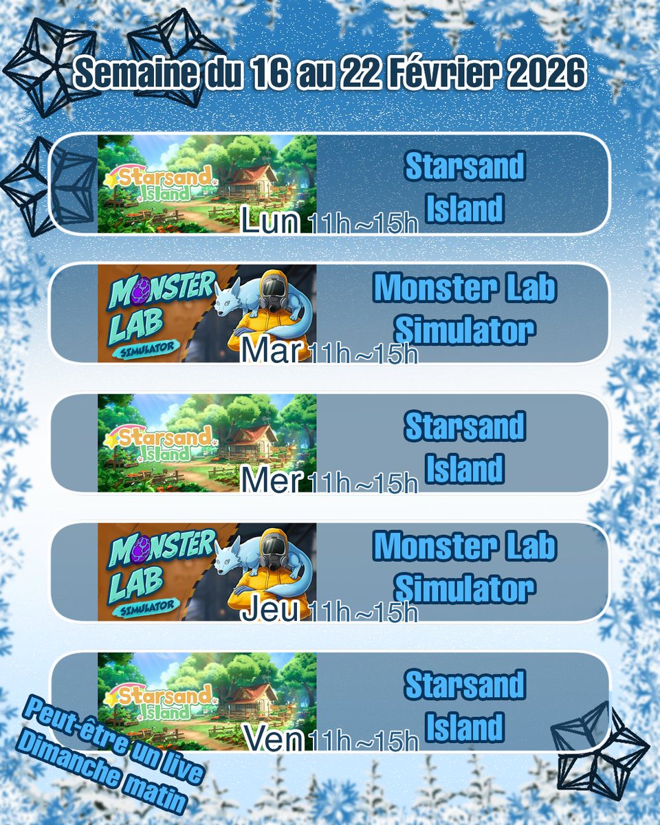 Le programme de la semaine avec Starsand Island et Monster Lab Simulator #StarsandIsland #monsterlabsimulator #vtuberfr #capybara twitch.tv/yagacapy