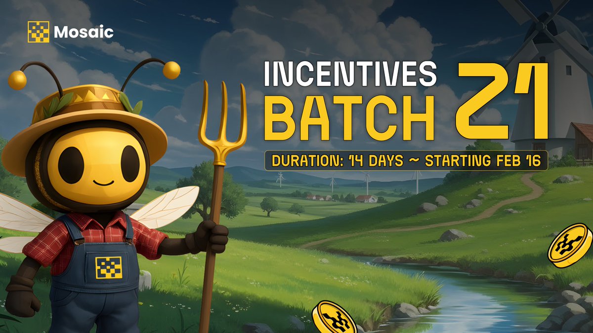 mosaicagg's tweet photo. Incentives Batch 21 is LIVE  

1 pool. 14 days.  

Lock in → https://t.co/JUrpIa5bbf https://t.co/yZL5fp8Bxm