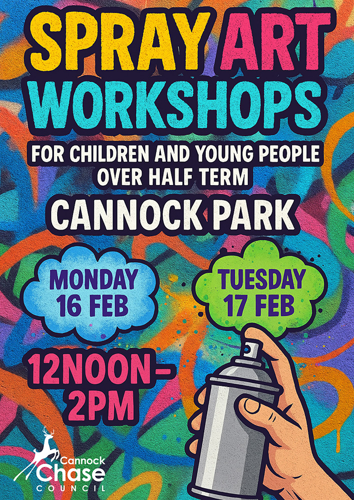 CannockChaseDC's tweet photo. Today’s the day! Free spray art workshop starts at 12pm in Cannock Park. 

See you there!

Find out more:  https://t.co/li1dErfWi2 https://t.co/h8vdtVNMT9