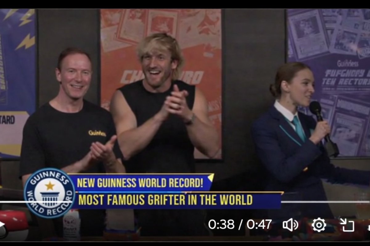 NEW GUINESS WORLD RECORD! 
MOST FAMOUS GRIFTER IN THE WORLD.