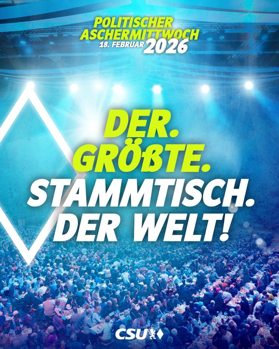 CSU's tweet photo. Auf geht‘s nach Passau zum größten politischen #Stammtisch der Welt: Der #Aschermittwoch der CSU am 18. Februar ab 10.00 Uhr! Seid live dabei unter https://t.co/VionQaTLbU https://t.co/A9FpJ996Jg