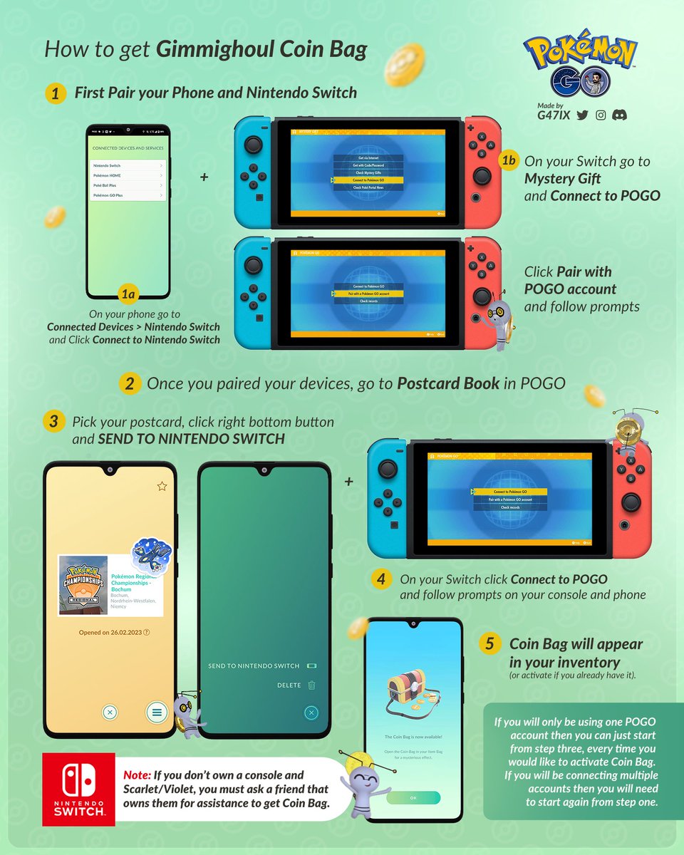 Starting tomorrow, Shiny Gimmighoul will be available again for the event ✨🪙

To get it, you need a Nintendo Switch 1/2 + Pokémon Scarlet/Violet (or a friend who has it) 🎮

#pokemongo 👇