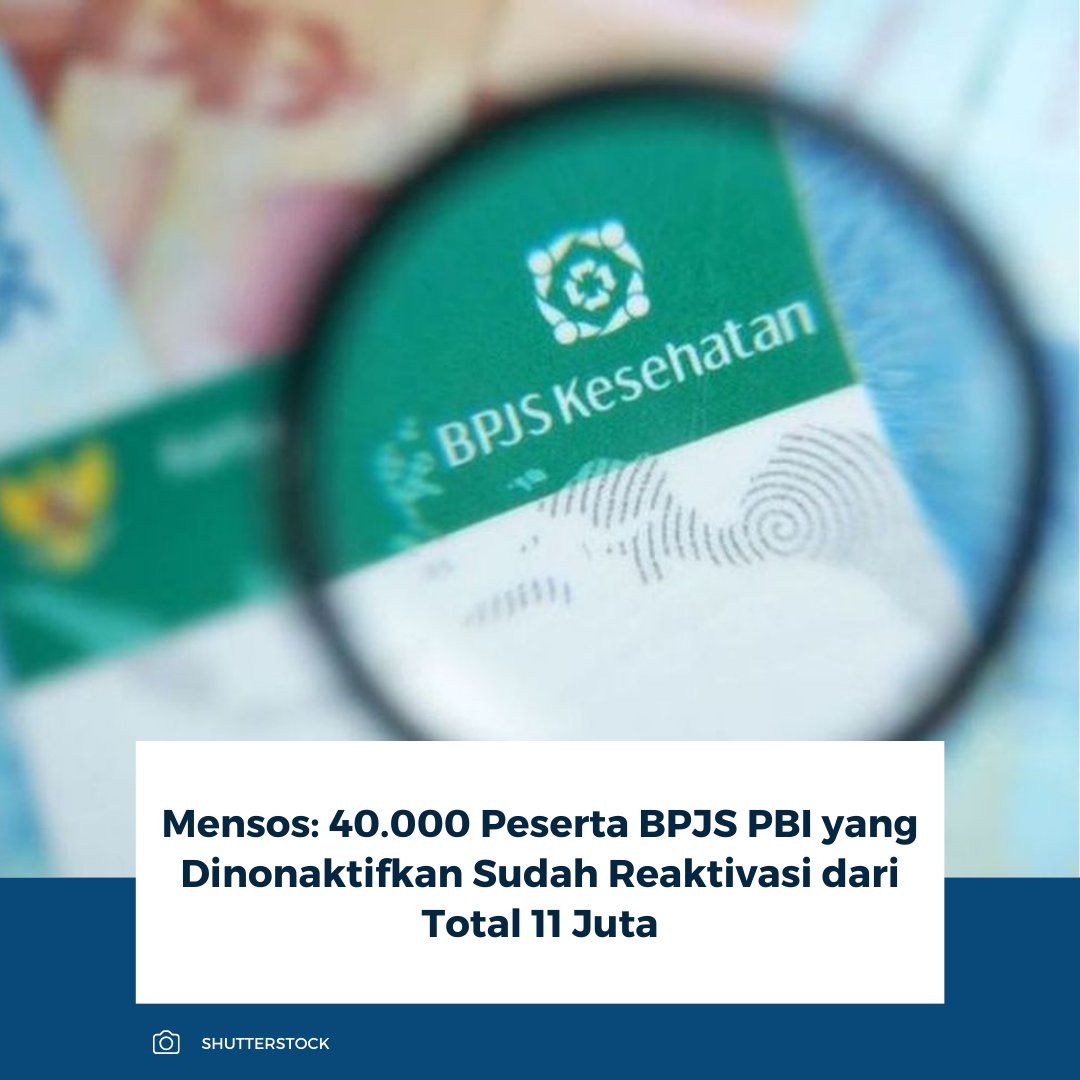 kompascom's tweet image. Sebanyak 40.000 dari 11 juta peserta BPJS PBI yang sempat dinonaktifkan telah mengaktifkan kembali kepesertaan mereka. Dari jumlah itu, sekitar 2.000 peserta beralih ke skema mandiri karena merasa mampu membayar iuran.

Baca selengkapnya: nasional.kompas.com/read/2026/02/1…

~RK #BPJS #PBI