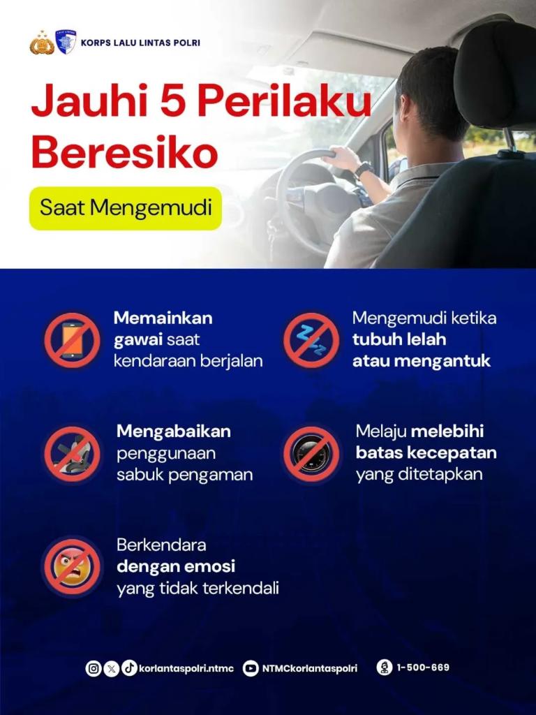 Seringkali kita merasa 'aman-aman saja' sampai akhirnya terjadi hal yang tidak diinginkan. Jauhi 5 kebiasaan berisiko ini kalau kamu sayang sama diri sendiri dan keluarga yang menunggu di rumah.

Dari 5 poin di atas, mana yang menurutmu paling sering disepelekan orang di jalan?