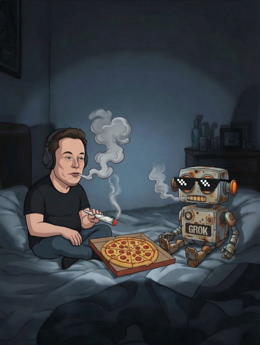 Just $GROK and chill 🍕💨