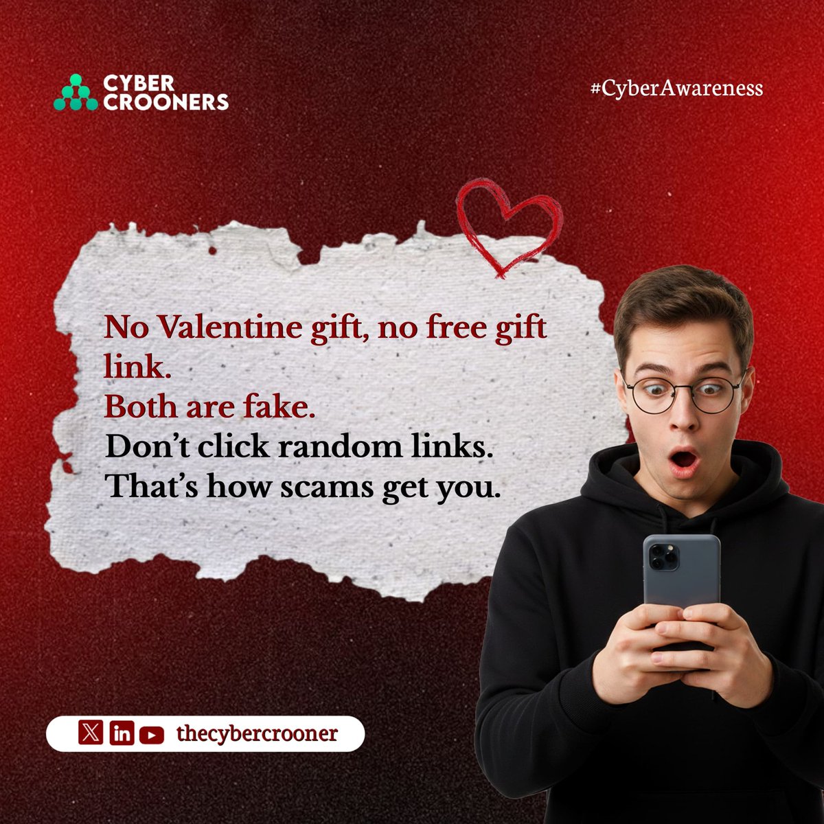 That “free Valentine gift” link? 🚩
Scammers are working overtime this season.
Before you click, pause. Verify. Protect yourself.
#thecybercrooners #CyberSecurity