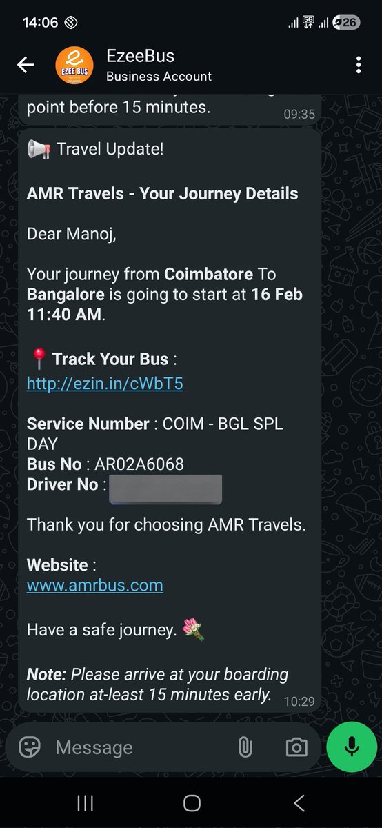luckymano7's tweet image. @abhibus

"🚨 Issue with AMR Travels! 😡
AC not working in Coimbatore to Bangalore AC sleeper bus (AR02A6068, 16 Feb 11:40 AM). Bus crew not responding. @AMRTravels @AbhiBus @EzeeBus help! #AMRTravels #BusIssue #ACNotWorking"

This is the quality of buses aligned with abhibus ..