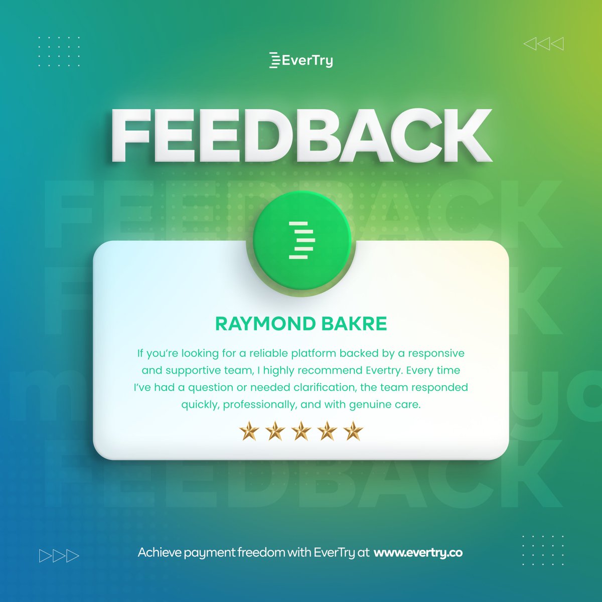 Global access is great.
Responsive support makes it better.

#EverTry #CustomerReview #Fintech #GlobalPayments #TrustedSupport