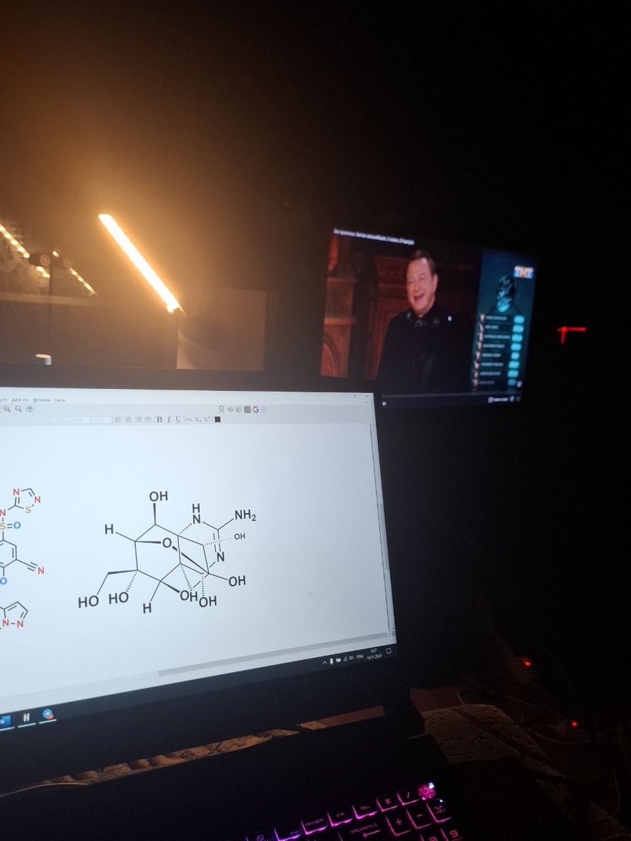 NanoscaleJane's tweet photo. What’s more neurotoxic: Tetrodotoxin, working at 4 AM, or watching trash TV psychics? 
​Average night for a research scientist

​#PhDlife #MedChem https://t.co/KvqVAhe4HY