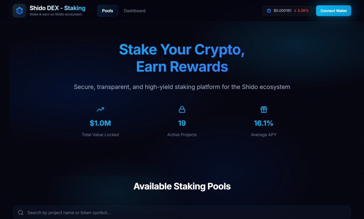Shido DEX staking has surpassed $1 million in Total Value Locked (TVL).

The platform now features an upgraded interface designed for a smoother user experience, along with newly introduced portfolio tools to help you track and manage your assets with ease.

Earn competitive