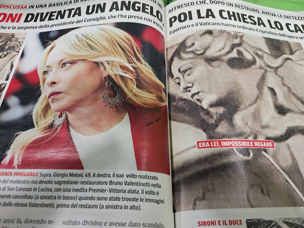 Su <a href="/Gente_ufficiale/">Gente settimanale</a> la premier <a href="/GiorgiaMeloni/">Giorgia Meloni</a> e il restauro in basilica con un angelo dalle sue sembianze <a href="/Palazzo_Chigi/">Palazzo_Chigi</a>