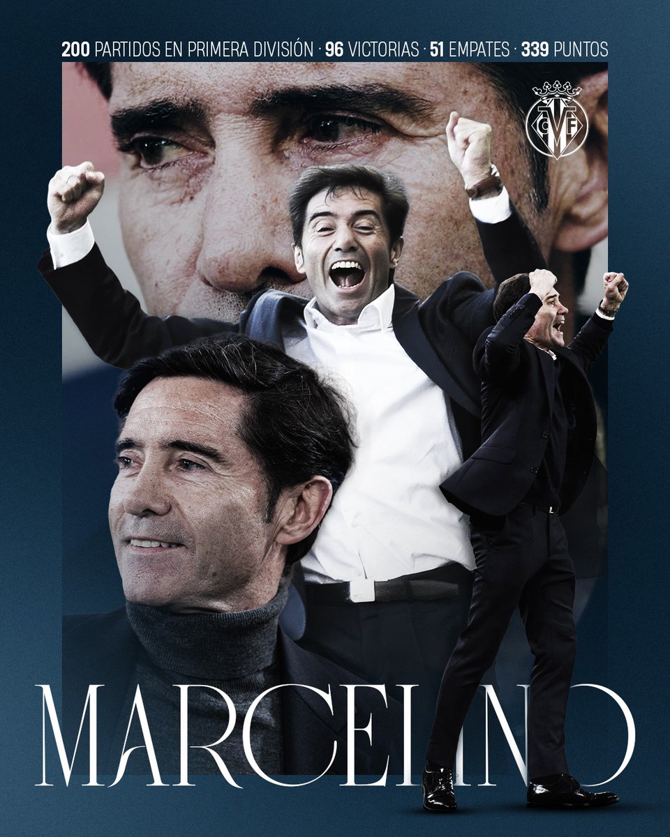 VillarrealCF's tweet image. Marcelino alcanza los 200 partidos en Primera División con el Villarreal 💛💙

El técnico groguet ha alcanzado esta importante cifra de partidos en la máxima categoría con 96 victorias

¡Enhorabuena, Marce! 👏🏻