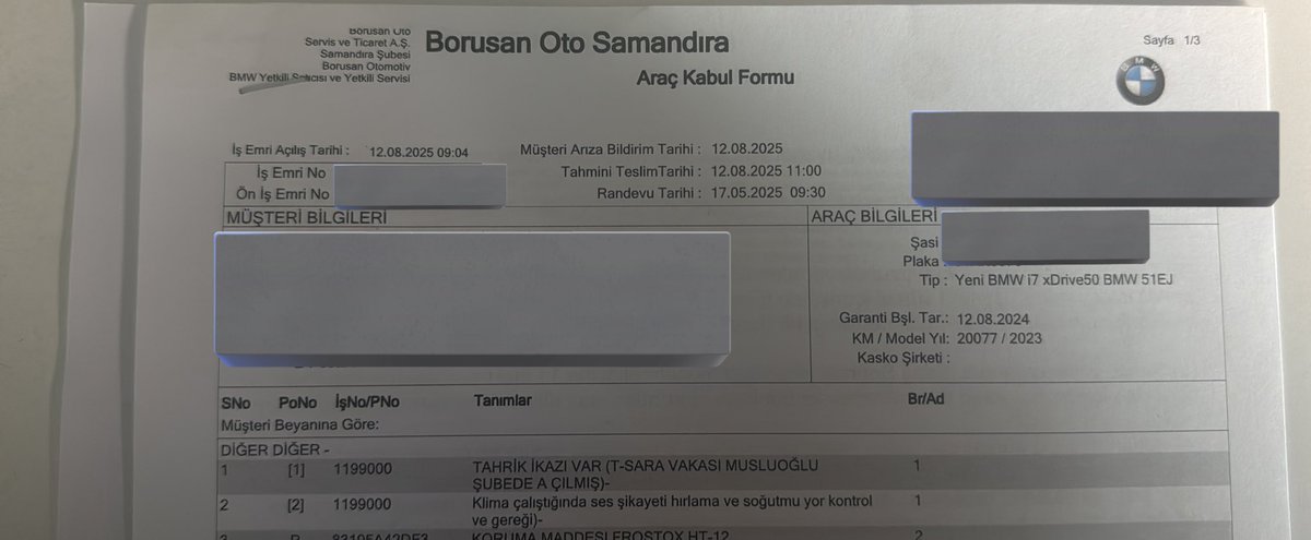 Takipçimizin Şikayeti:

"Temmuz 2025'ten beri BMW i7 aracımda süregelen tahrik ve elektrik arızası hala çözülememiştir. Yetkili servisler (Musluoğlu, Borusan, Kosifler) arası mekik dokuyan araç, haksız iddialarla garanti dışı bırakılmak istenerek 3.750.000 TL masraf