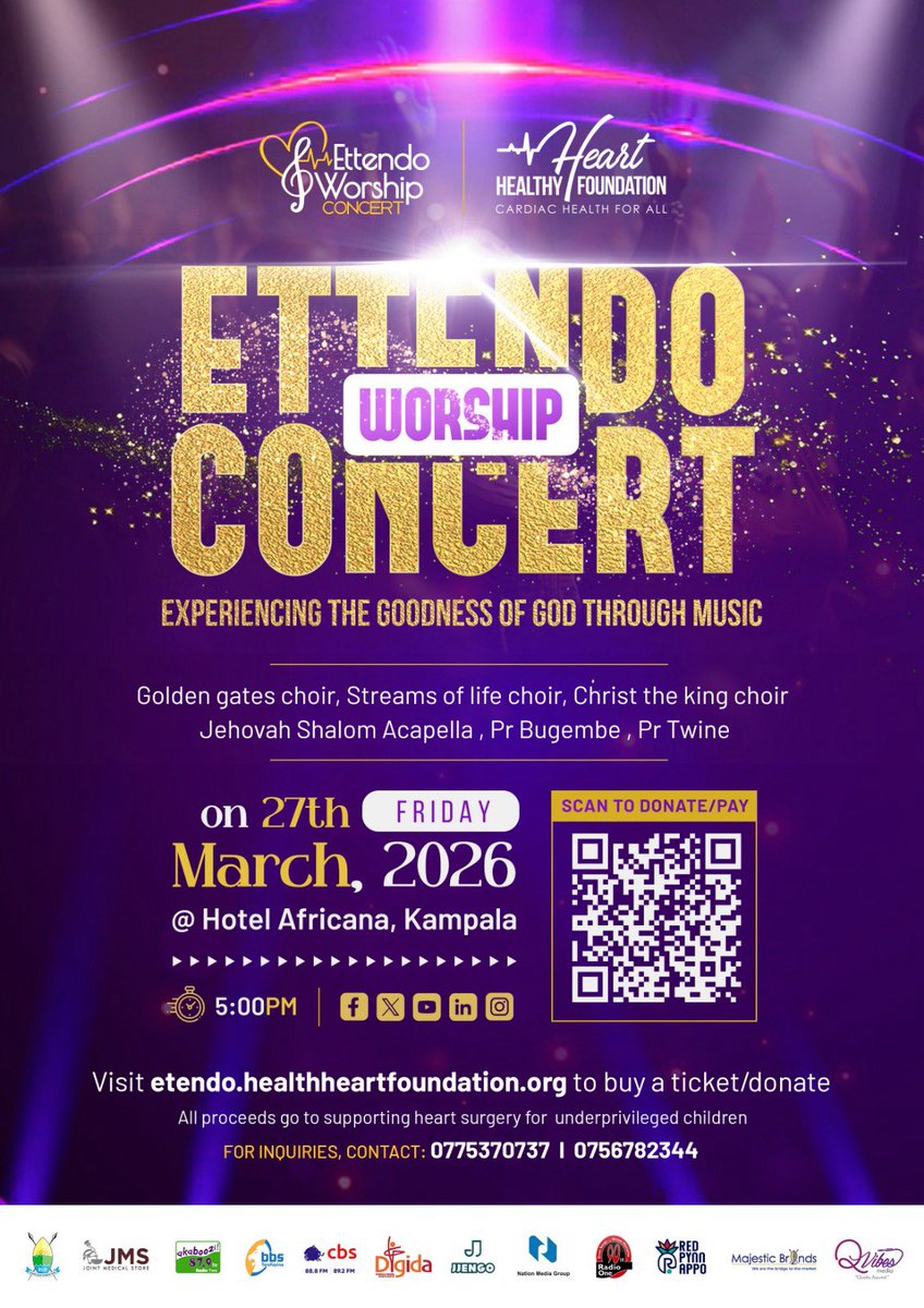 HealthyHeartFdn's tweet image. 🎟️ Gift a Heart, Save a Life! ❤️ 

Join us for the Ettendo Worship Concert and support heart surgeries for underprivileged kids. 

Get your tickets or donate at etendo.healthheartfoundation.org Or Scan QR 
📞 Inquiries: 0775370737 | 0756782344 #EtendoWorshipConcert #HealthyHeartFoundation