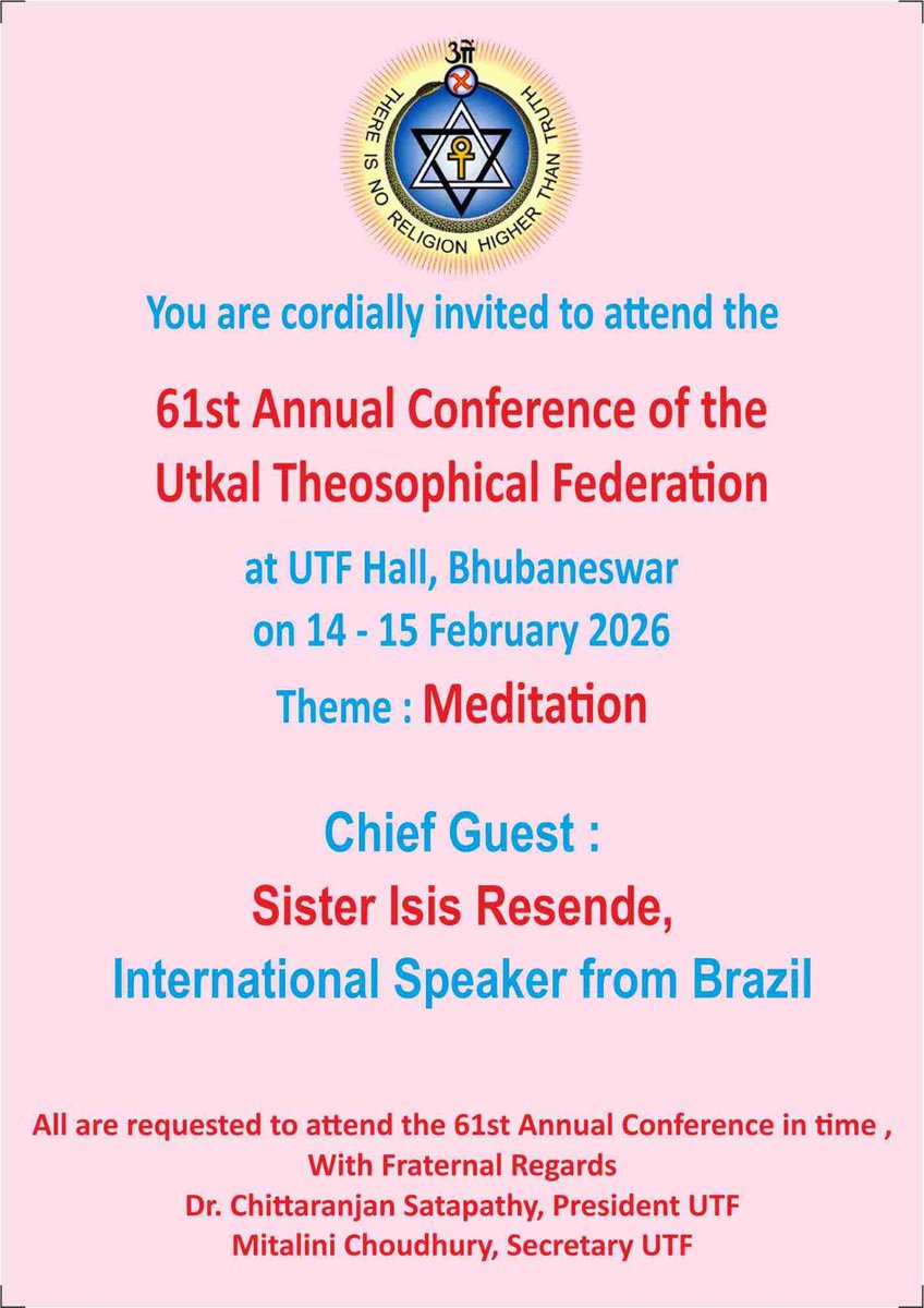deb_hota's tweet photo. It was a privilege and honour to attend a session on 'Service and Meditation' as a speaker at the 61st Annual Conference of the Utkal Theosophical Federation, in the esteemed presence of Sister Isis Resende from Brazil. https://t.co/ok7gmLIqpM