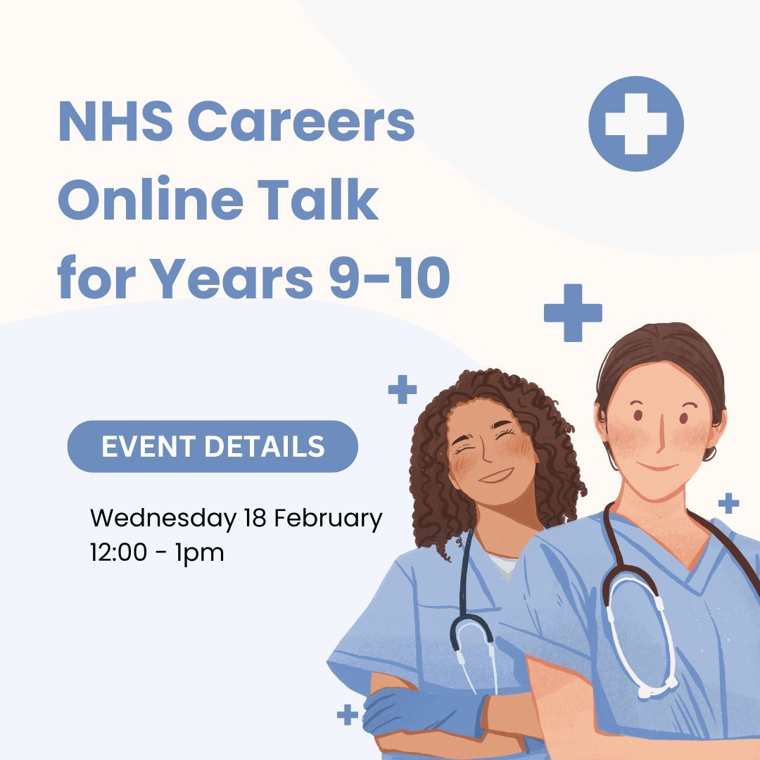 BrianClarkeAcad's tweet photo. 🎓 NHS Careers Talk (Online)
🗓 Wed 18 Feb | ⏰ 12–1pm
👥 Years 9–11
Hear from NHS professionals about the wide range of careers available and how to get started. Don’t miss it!  Click the link below to reserve your spot:
https://t.co/6Jt2ctCBZu https://t.co/vW97NciiF7