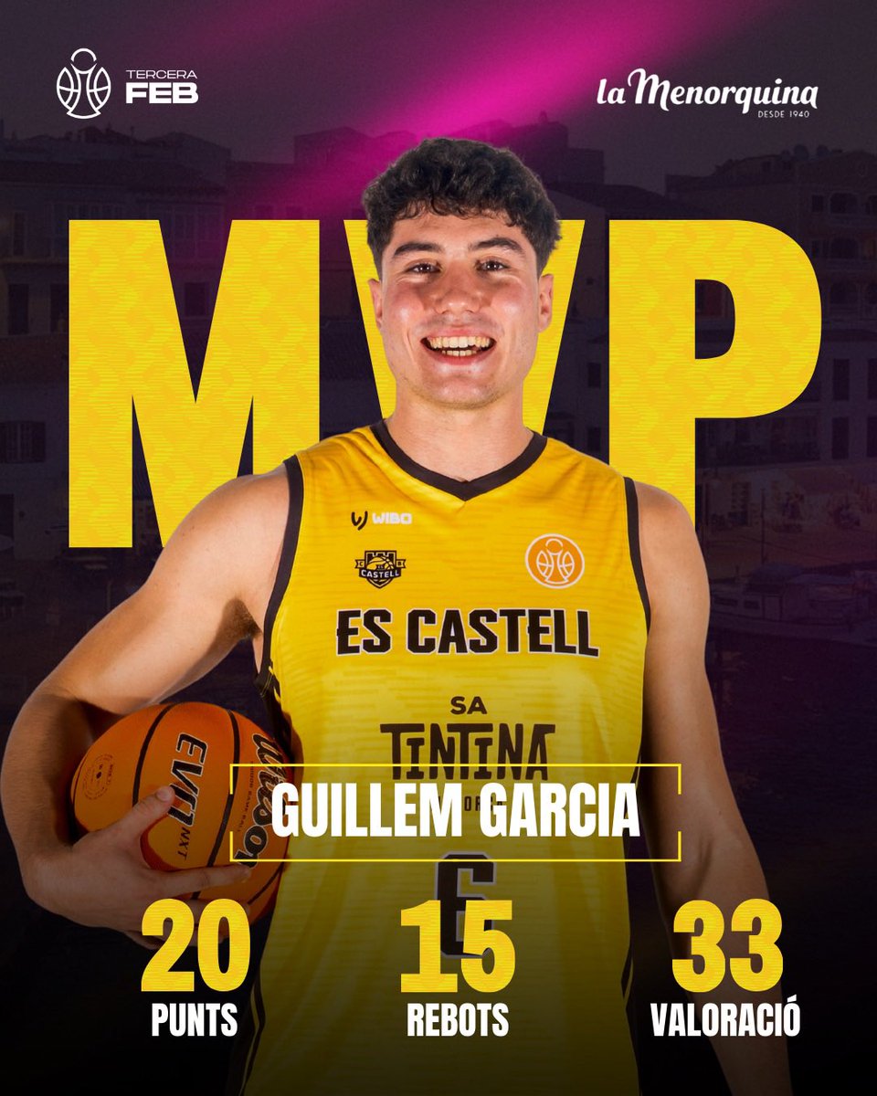 ⭐️ 𝗚𝘂𝗶𝗹𝗹𝗲𝗺 𝗚𝗮𝗿𝗰𝗶𝗮, 𝐌𝐕𝐏 <a href="/la_menorquina/">La Menorquina</a> del partit, a la devuitena jornada de lliga 🆚 <a href="/sese_basquet/">SESE Bàsquet</a> 

📊 20 Punts, 15 rebots | 33 Valoració

#TerceraFEB