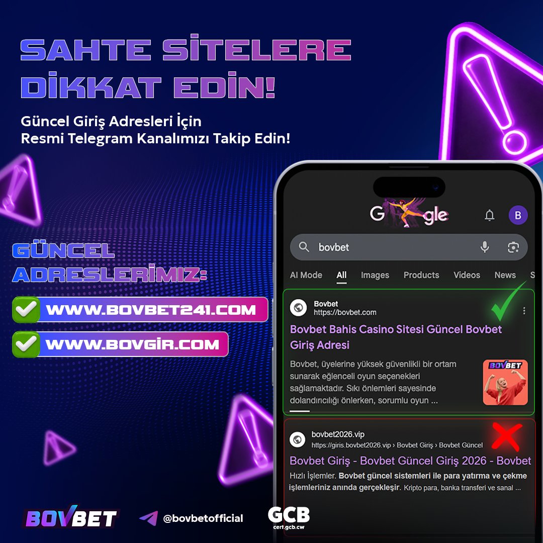 ⚠️ Dikkat! ⚠️

⚠️ Bovbet adına açılan sahte sitelere karşı kullanıcılarımızı bilgilendiriyoruz.

✅ Resmi kanallarımız üzerinden işlem yapınız.

💡 Mağduriyet yaşamamak için sahte sitelere itibar etmeyiniz.

🔓Güvenliğiniz bizim önceliğimizdir!🔓

✍️ cixi.bio/bovbetx