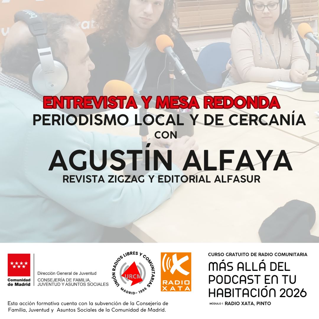 👉 PERIODISMO LOCAL Y DE CERCANÍA, con Agustín Alfaya, <a href="/zigzagdigital/">ZIGZAG</a>  
▶  radioxata.org/audios-sobre-c… (y en iVoox y audio.urcm.net)

Realizado por el alumnado del módulo de Pinto del curso <a href="/URCMadrid/">URCMadrid</a> "𝐌𝐀́𝐒 𝐀𝐋𝐋𝐀́ 𝐃𝐄𝐋 𝐏𝐎𝐃𝐂𝐀𝐒𝐓 𝐄𝐍 𝐓𝐔 𝐇𝐀𝐁𝐈𝐓𝐀𝐂𝐈𝐎́𝐍"