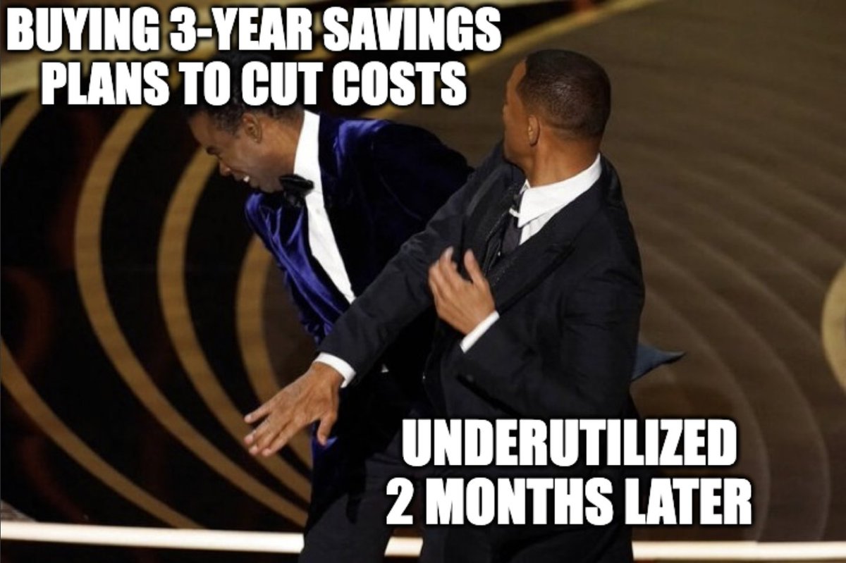 The 3-Year Savings Plan Trap

<a href="/awscloud/">Amazon Web Services</a> Cost Optimization Hub says:
"Commit for 3 years. Save up to 60%"

Very tempting

Two months later:
• Your workload changes
• Your usage drops
• You are only utilizing part of the commitment

But you are still paying AWS for all of it