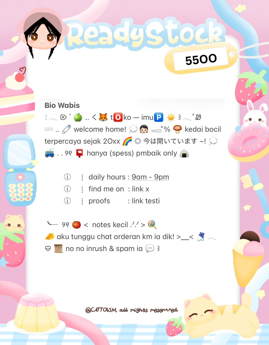 CATTOlSM's tweet image. ⣠ ︵  ♥︎  help repost?  tysm &amp;lt;3 ⭐️🎀  𓂅

◠  ⢸⠀ alline ada 4 wording  bio  wabis  kidcore  &amp;amp;  cute  ready  stock. . 🎶🍏  𓂃 . εїз   hanya  55OO.ᐟ.ᐟ  &amp;gt;___%   💬👧🏻   ▷  ketuk  DM  sekarang. . ✋🏻 ₊˚𓂂

☆ —— scroll down for more! . . 🐈💧
zonauang  %  zonajajan  %  zonaba
