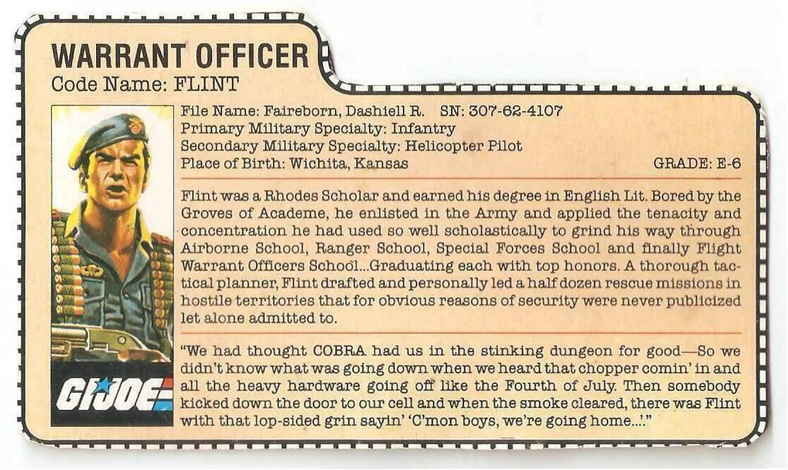 Flint's file card.