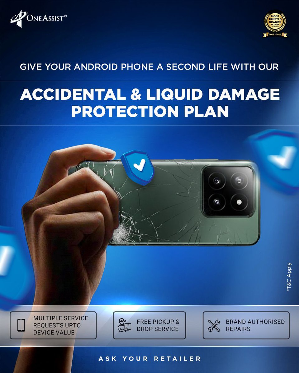 Your phone is part of your everyday life - protect it with OneAssist’s Accidental &amp; Liquid Damage Protection Plan, enjoy reliable coverage, brand-authorized repairs, and total peace of mind against unexpected mishaps.

#OneAssist #PhoneProtection #AccidentalDamage #LiquidDamage