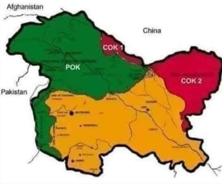 सिर्फ ये पीला हिस्सा भारत के पास है, जिसे बचाने के लिए 1947 से स्थाई रूप से सेना अपना बलिदान दे रही है l

बाकी हरा और लाल हिस्सा तो कांग्रेस पार्टी के नेता और स्वयं को भारत रत्न देने वाले देश के प्रथम प्रधानमंत्री नेहरूजी ने 1947 और 1962 को, पाकिस्तान और चीन को खुशी खुशी सौप कर,