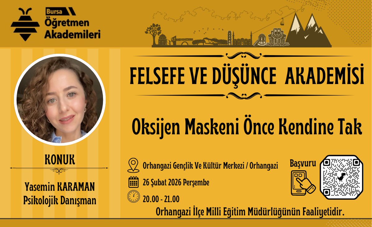 📌 Bursa Öğretmen Akademileri

Orhangazi İlçe Millî Eğitim Müdürlüğü organizasyonuyla, Felsefe ve Düşünce Akademisi kapsamında 'Oksijen Maskeni Önce Kendin Tak' atölyesinde bir araya geliyoruz. ✨

👉bursa.meb.gov.tr/akademi

<a href="/tcmeb/">Millî Eğitim Bakanlığı</a>
<a href="/farukyelkenci/">Ömer Faruk Yelkenci</a>
<a href="/bursailmem16/">Bursa İl Millî Eğitim Müdürlüğü</a>
<a href="/GurhanCokgezer/">Gürhan Çokgezer</a>