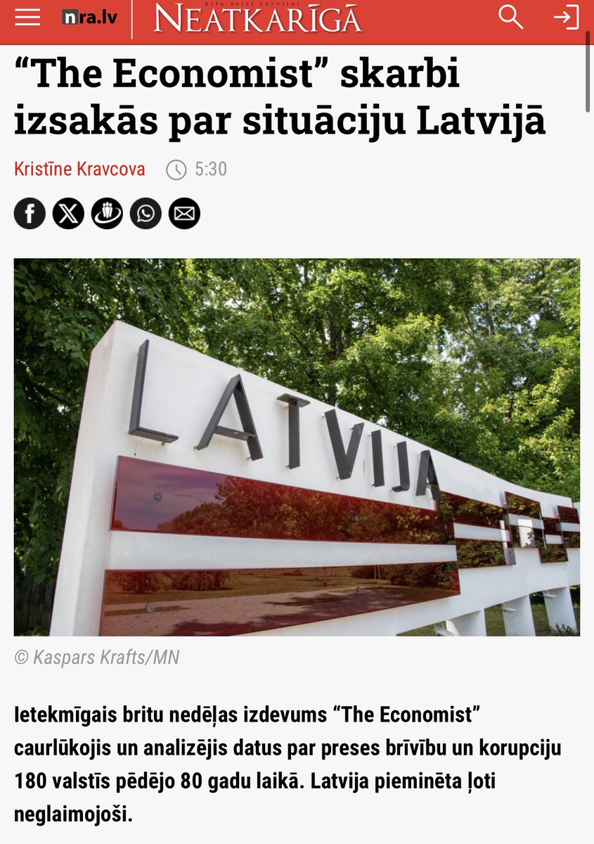 🇱🇻 Latvijā mediju brīvība beidzas tur, kur sākas valsts finansējums. Nu jau pat “The Economist” par to raksta.
Budžeta miljoni tiek sadalīti “savējiem”. Kritiskie nobīdīti ārpus aprites. Ja vara maksā, tā arī pasūta mūziku. Un tad tas vairs nav neatkarīgs medijs – tā ir