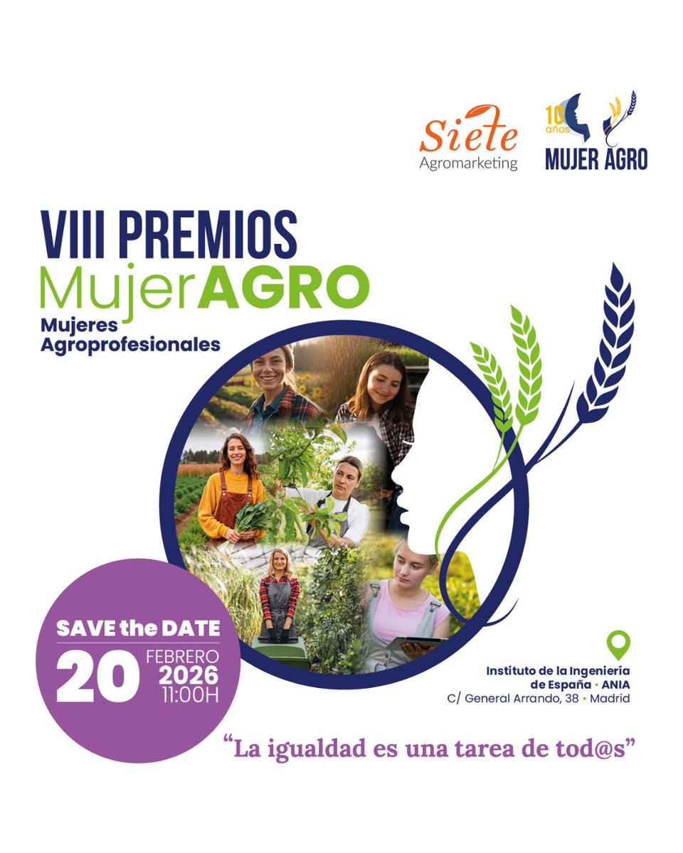 GrupoUniq's tweet photo. En #UNIQ nos unimos un año más a los #VIIIPremiosMA 💜 Reafirmamos nuestro compromiso con la #igualdad en el ámbito rural y el reconocimiento del talento femenino en el sector agroalimentario.
📆 20 feb | 📍 ANIA Madrid
➡️ https://t.co/nEDjfP8I7L
#MujerAGRO #SectorAgro https://t.co/RW2mlwTgI6