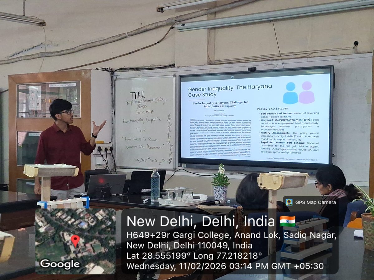 GcbsTaru's tweet image. Gargi College Botanical Society–TARU organized an Inter-College Paper Presentation Competition on 11 Feb 2026 on “From Targets to Reality: Evaluating SDG Achievements” at the Dept. of Botany, Gargi College, DU. The event featured presentations on SDGs and sustainability.
#gcbs