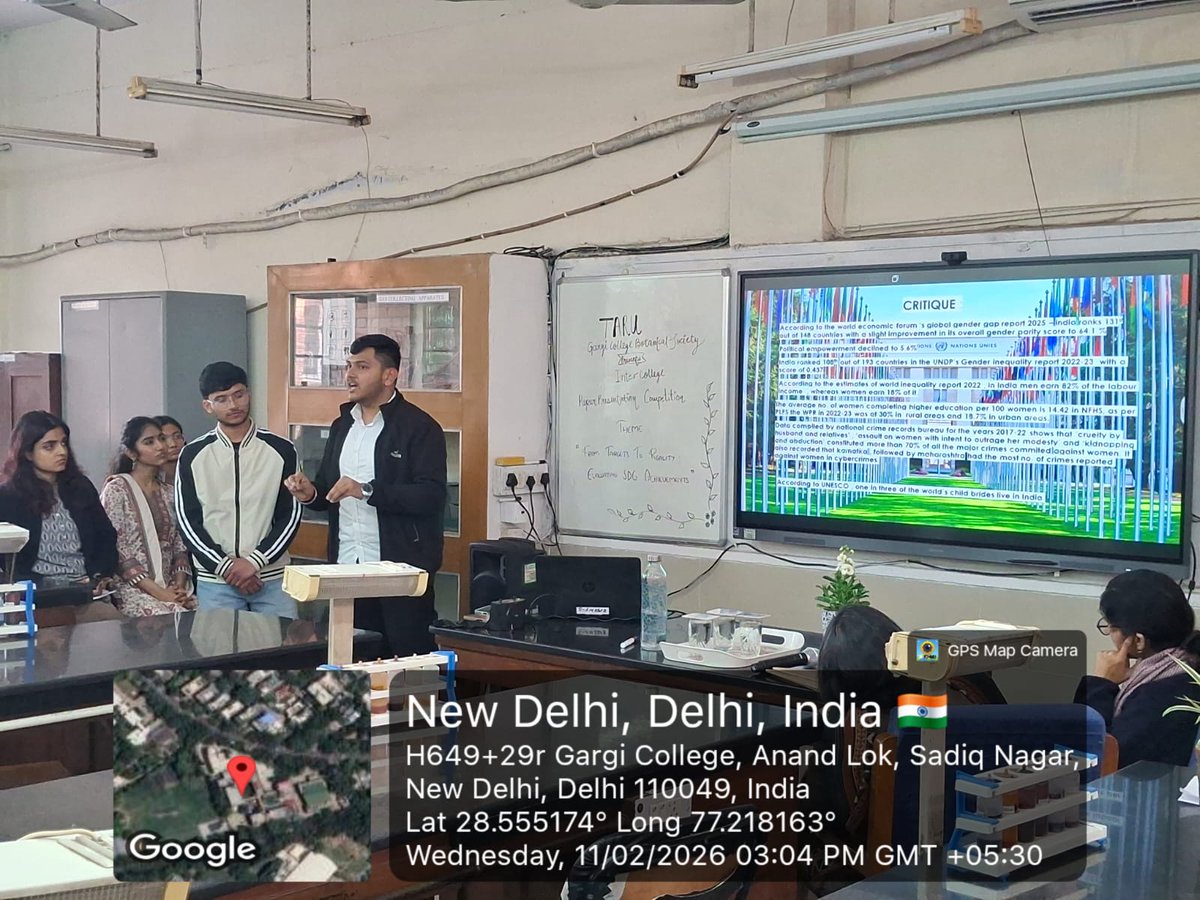 GcbsTaru's tweet image. Gargi College Botanical Society–TARU organized an Inter-College Paper Presentation Competition on 11 Feb 2026 on “From Targets to Reality: Evaluating SDG Achievements” at the Dept. of Botany, Gargi College, DU. The event featured presentations on SDGs and sustainability.
#gcbs