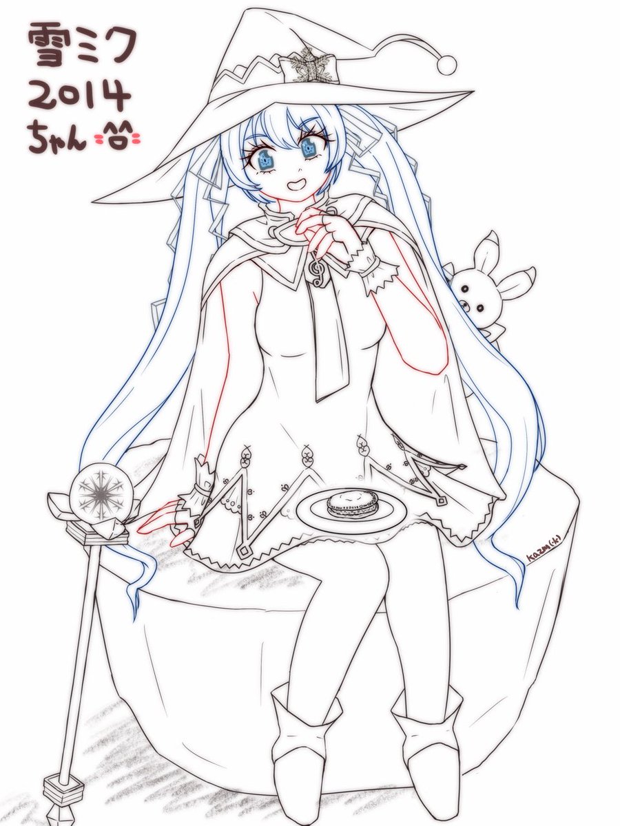 雪ミク2014ちゃん線画☺️ 全身絵は難しいすね… #初音ミク