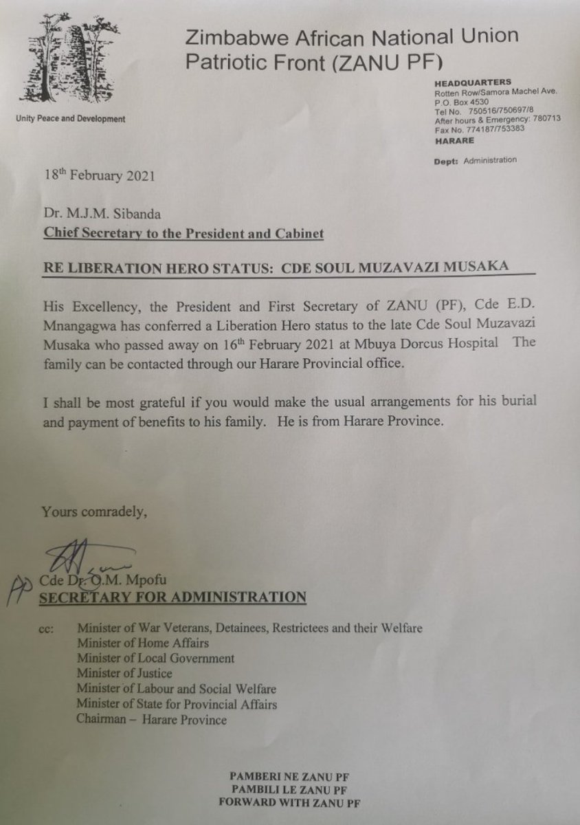 Zanu Pf is the pits, Soul Jah Love was conferred a Liberation Hero status and Cde Geza who was in actual trenches is not? 

Because akaramba kuti ED asvike 2030 achitonga