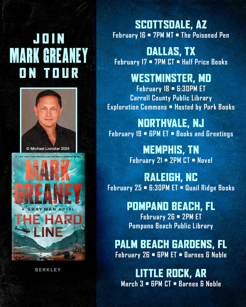 The tour for my latest book, The Hard Line, has begun!  Starting today and continuing through March 3rd, I'll be appearing at the locations below.  I hope to see you there!