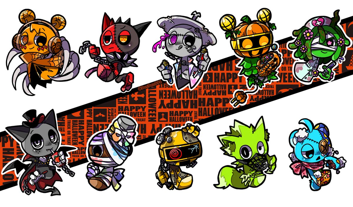 DonDon096's tweet photo. #初めて描いた時から今の絵柄を見比べるとどれだけ変わったかよく分かる
この頃の時点で絵柄はほぼ確定+最初の投稿が全員いるということで引っ張ってきたハロウィンらんき、仮装はしてるけどとりあえず絵柄の違いが分かればいいってことにしといて https://t.co/nXFI1TUJKt