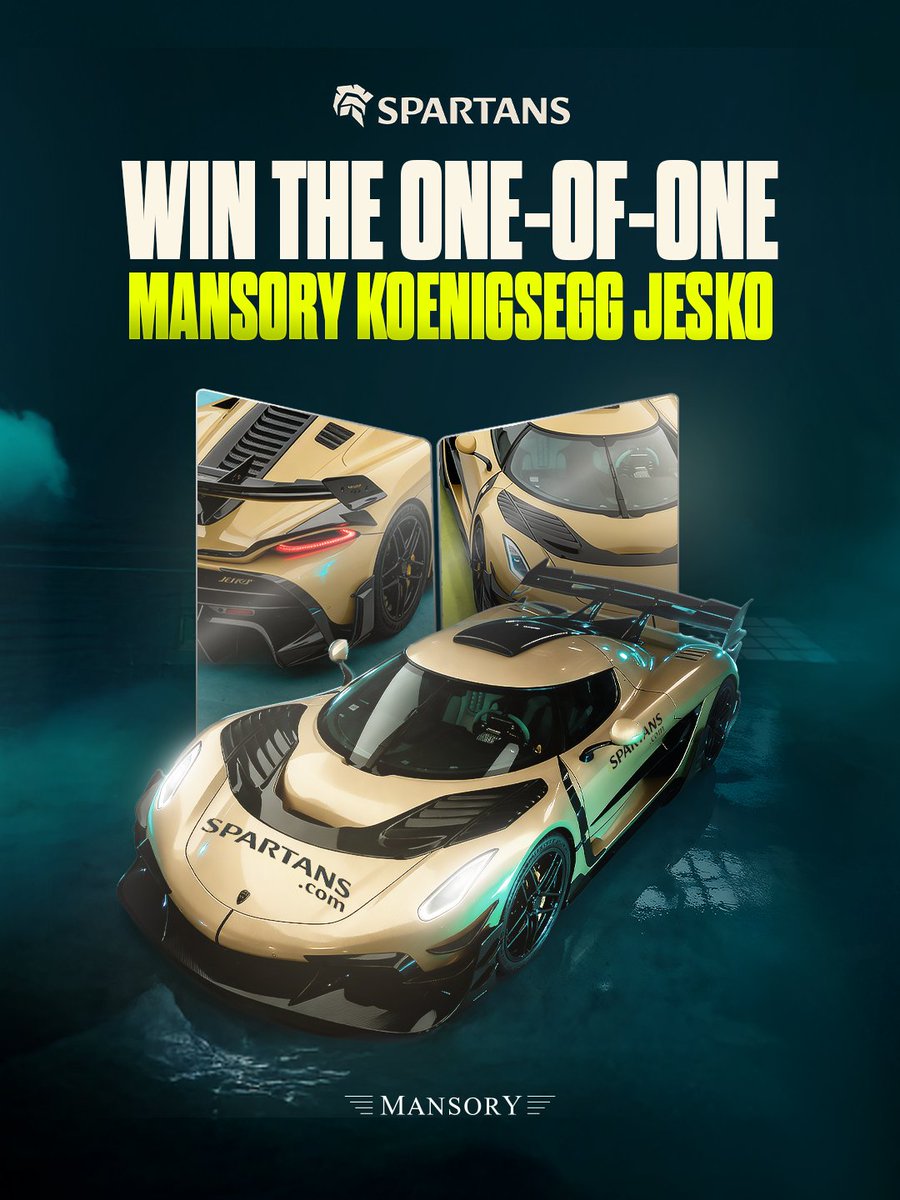 beastersol's tweet photo. It’s real. It’s happening now.  Spartans is giving away a one-of-one Koenigsegg Jesko, custom-built by Mansory.  How to enter 👇 
📷 Follow @SpartansBet
📷https://t.co/B3FOM0mEYg 

📷 Make a deposit and earn tickets automatically  
📷 Enter now. Exclusivity has no second chances.  
#Spartans #Mansory #binance