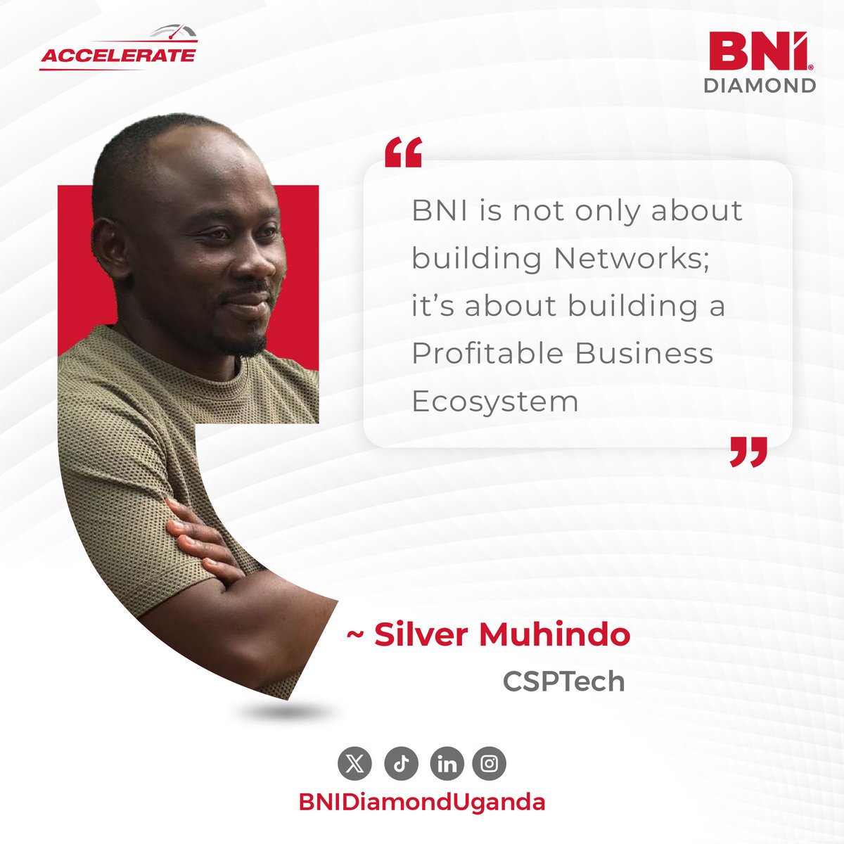 bnidiamondug's tweet photo. "BNI Diamond is not only about building Networks; it's about building a Profitable Business Ecosystem." by Silver Muhindo a member of BNI Diamond. 

#BNI #BusinessEcosystem #Networking #BNIDiamond https://t.co/pkvVsOonWj
