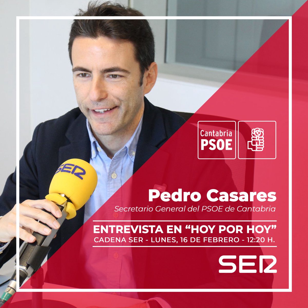 📻 Entrevista al secretario general y delegado del Gobierno <a href="/pedro_casares/">Pedro Casares</a> en la <a href="/SER_Cantabria/">SER Cantabria</a> a partir de las 12.20 horas.

Podrías escucharlo en directo🎙️👇🏻 cadenaser.com/ccaa/cantabria/