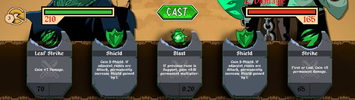 Adjustments to our starting deck runes:
Strike⚔️ - Blast 💥- Shield 🛡️

We have adjusted these runes to make the early fights feel less repetitive. Also, if you have a rough start in a run, these options will also give a bit more runway for your game!