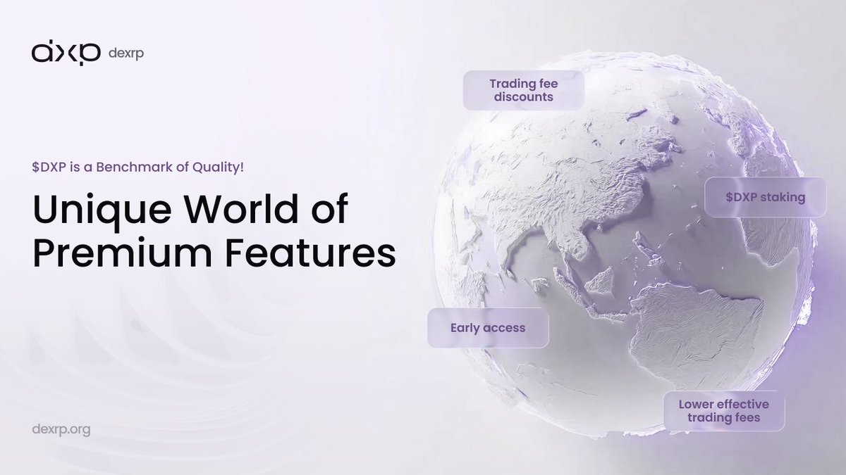 🔲 $DXP is a Benchmark of Quality!

By holding DeXRP tokens in your portfolio, you unlock a unique world of premium features.

👀 Holders will have premium access to trading, governance influence, and exclusive platform features.

• Trading fee discounts
• $DXP staking
• Early