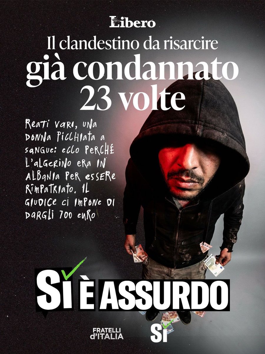 FratellidItalia's tweet image. Cos’è questa se non una sentenza ideologica? Come può un magistrato chiedere un risarcimento per un clandestino con 23 condanne a suo carico, già definito una minaccia per l’ordine pubblico?

Se la giustizia smette di proteggere i cittadini per difendere chi viola