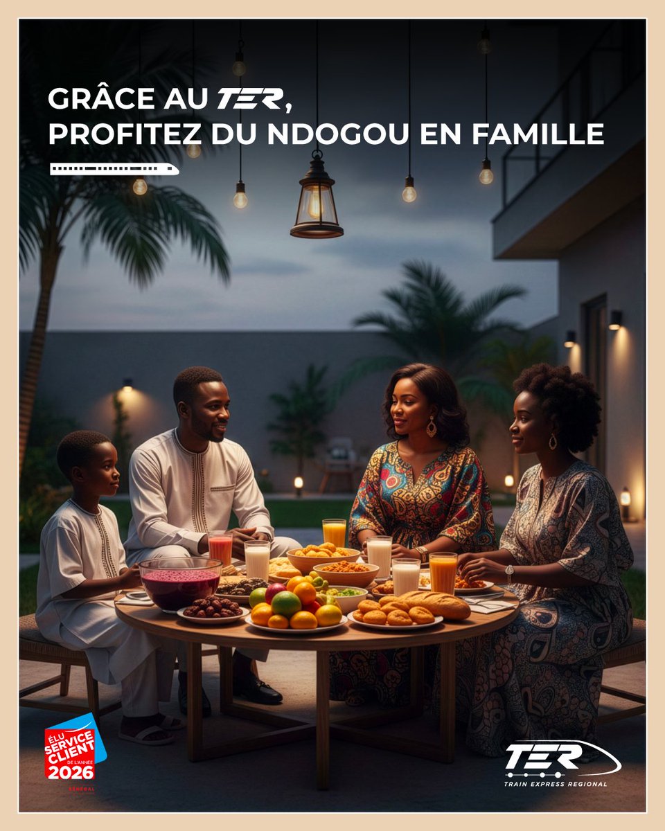 Grâce au TER, retrouvez vos proches plus facilement et savourez le ndogouen famille.

Parce que rien ne vaut d’arriver à l’heure, en toute sécurité et de partager ces moments avec sa famille.

#TER #Ramadan2026 #NdogouEnFamille #SENTER #SETER