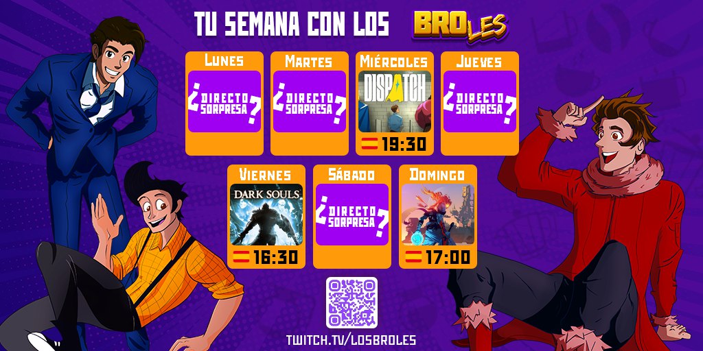Calendario ya listo 🚀🚀

🟡🔵🔴 Episodio 5 de Dispatch! WE ARE NO SIMPS! 

🟡🔴 Cuatro reyes en No-Hit, solo hay que pasarlo una vez para hacer save!

🔴 Drácula en Dead Cells! Road Platino!

Intentaré meter un TLOU/Noita, estad atentos!