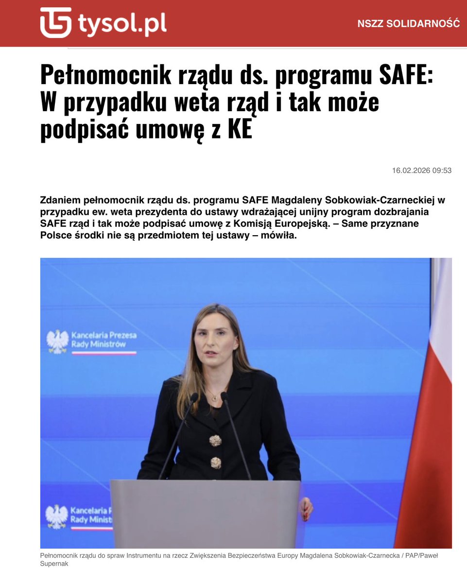 Mam taką koncepcję, że jeśłi rząd, koniecznie chce brać SAFE nawet mimo WETA Prezydenta, to niech biorą go ministrowie rządu Tuska na własne rachunki, a nie na państwo i wszystkich Polaków: