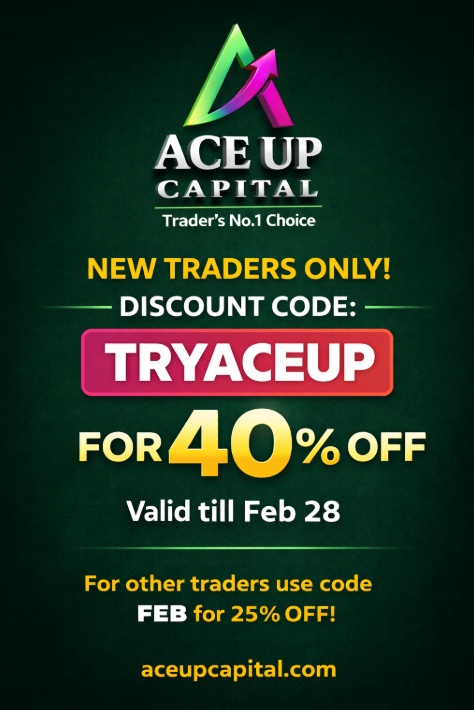 ACE UP CAPITAL – LIMITED TIME DISCOUNT! 📷
 NEW TRADERS SPECIAL Use code TRYACEUP and get 40% OFF  📷

 Existing Traders Use code FEB and get 25% OFF  📷 

Valid till February 28 📷 
Don’t miss this opportunity to start your funded journey at a massive discount.  📷 
Level up